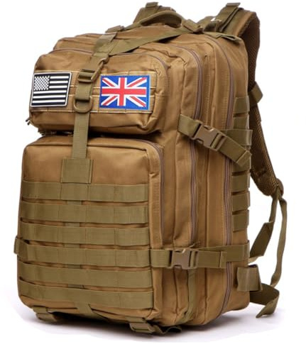 Thuram 50L Durable Nylon Waterproof Fishing Hunting Backpack Outdoor Military Rucksacks Tactical Sports Camping Hiking Bags (Khaki)
