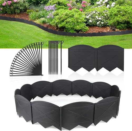 Vashly No-Dig 20ft Landscape Edging, 6 inch Tall Garden Edging Border with 20 Pcs Stakes 7.8 Inch, 20 Pcs Garden Edging Flexible for Garden Flower Beds Lawn Yard Pathway