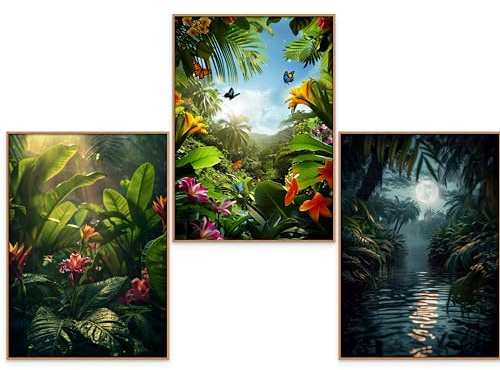 GrowArt – set om 3 A3-djungelmotivsaffischer utan ram | högkvalitativt fototryck | exceptionell väggdekoration för älskare av exotisk natur | Motiv finns endast hos oss |