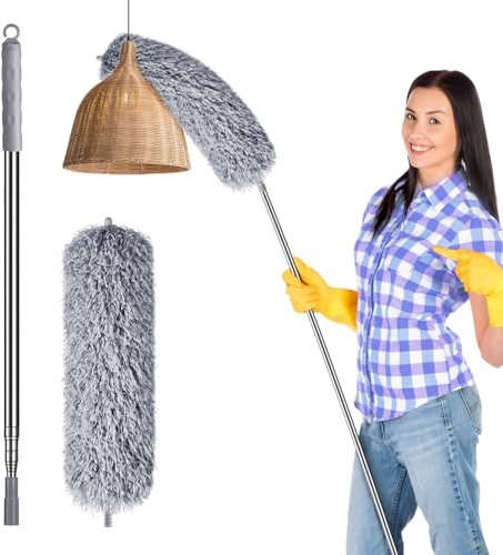 Lychico Extendable Feather Duster - Bendable Microfiber Duster with 96 inches Telescopic Pole, Bendable Head, Washable, for High Ceiling Fans, Cars, Blinds, Cobweb