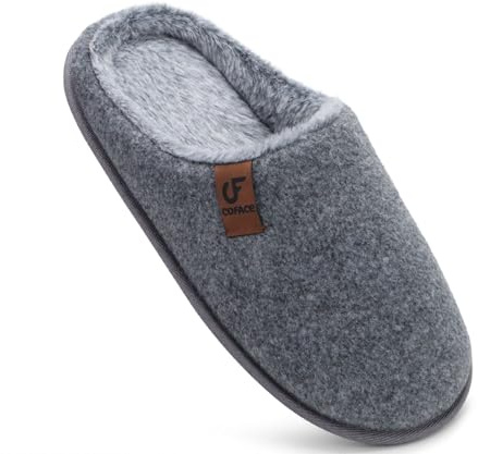 COFACE Chaussons Homme Hiver Pantoufles Chaud en Mousse à Mémoire de Forme | En Feutre Pour Intérieur/Extérieur de Forme Chaussures En avec Semelle Antidérapante en Caoutchouc Gris Taille 45