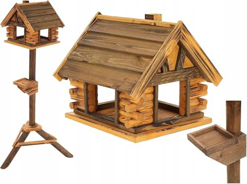 MAZUR Vogelfutterhaus aus Holz | 34,5x38x112 | Ständer | | Hand-Made | Vogelfutterspender | Vogelfutterstation | Vogelhaus | Vogelhäuschen | Kleinvögel, Gartenvögel, Singvögel, Wildvögel Wetterfest