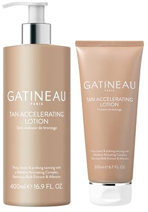 GATINEAU Tan Accelerating Lotion Duo Pack 400ml + 200ml | Face and body tanning lotion duo. Helps prepare skin, enhance natural tan and prolong a glowing finish