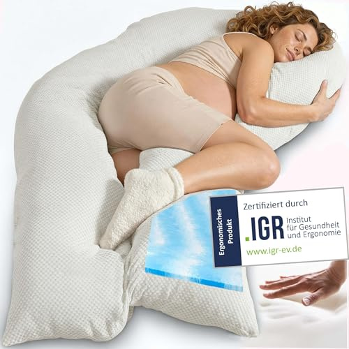 Traumreiter Schwangerschaftskissen Visco XXL langes Wendekissen Memory Foam [orthopädisch] + Watte | Schwangerschaft Kissen zum Schlafen, Stillkissen Schwanger mit Bezug Weiß, Ergonomie Zertifiziert