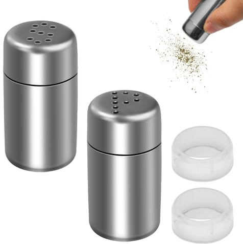 Mini Salzstreuer für Unterwegs, 2 Stück Edelstahl Salz 5ml Salzstreuer Klein mit Deckel Gewürzstreuer Camping Salz und Pfefferstreuer Geeignet für Restaurants Camping und Grill im Freien