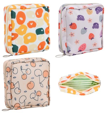 3 Pièces Pochette Serviette Hygiénique, Sac de Rangement Multi avec Compartiments, Mini Sac Étanche‌ pour Serviettes Hygiéniques, Tampons, Coupes Ménstruelles, École, Bureau, Voyage (12 x 12 x 4 cm)