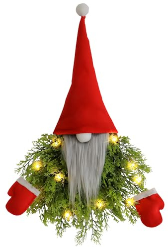 Türkranz Weihnachten Außen Beleuchtet, 36CM Wichtel Weihnachtskranz Haustür mit LED Licht Weihnachtsdeko Tür mit Eukalyptus Rote Beeren Weihnachtstürkranz Wichtel Weihnachtskranz Beleuchtet (C)