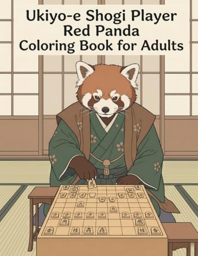 Ukiyo-e Shogi Player Red Panda Coloring Book for Adults: Traditional Japanese Strategy Game Art for Stress Relief and Relaxation