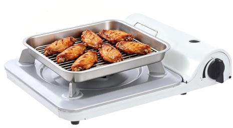 3,5 kW camping gasgrill, resegrill med bärväska, bärbar BBQ bordsgrill för butangas, campingkokare, gaskökare för camping, utomhus, strömavbrott