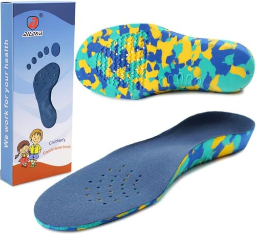 Ailaka Solette ortopediche per bambini, con supporto per arco plantare, inserti in schiuma EVA per piedi piatti, fascite plantare, bambini UK 8-10 / EU 26-28, blu