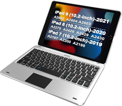 Arteck Keyboard Case with Track Pad for iPad 9th Gen 10.2-inch 2021, Bluetooth Keyboard with Folio Full Protection Case and Touch Pad for Apple 10.2-inch Pad 9 Pad 8, 7 with Swivel Rotating
