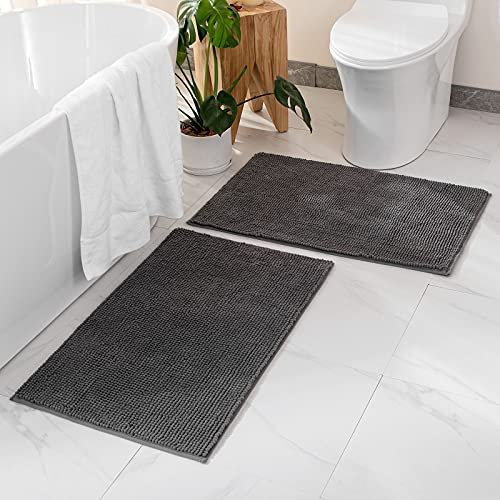 MIULEE Badematte 40x60cm Set 2 teilig Chenille Badteppich Badezimmerteppich rutschfest Waschbar Duschvorleger Badvorleger Duschmatte Bettvorleger Fussmatte Badezimmer Wohnzimmer Schlafzimmer Grau