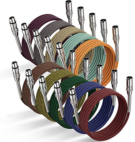 Ciwoda XLR Cable 25ft 10Pack, Multi-Color Heavy Duty Nylon Braided XLR Male to Female, Microphone Cable 3 Pin Balanced XLR Cable Compatible with Speakers, Microphones, Stage Lighting and More