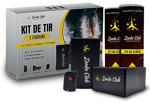Zenda club® Pack 2 Déclencheurs +2 Jet de scène 3 mètres 60 secondes, Kit de tir et jets de scène, Machine d'Allumage De Feu d'artifice +télécommandes sans fil PACK DE MARIAGE, FETE (Or)