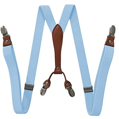 BaronHong Bretelle per donne uomini 1 pollice largo Y forma con 4 clip bretelle regolabili per eventi formali di nozze, Azzurro, M