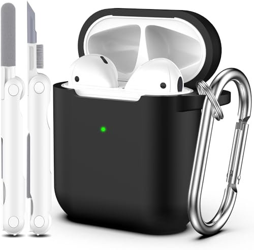 R-fun Compatible with AirPods 2nd Generation 2019,1st Gen 2016 Charging Case Cover,Soft Silicone Protective Case Compatible with Apple AirPods with Cleaner Kit & Keychain,Black