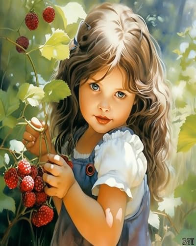 Paint by Number,Girl Picking Raspberries in The Bush,Create Beautiful Masterpieces with Easy-to-Follow Numbers,40x50cm,Without Frame