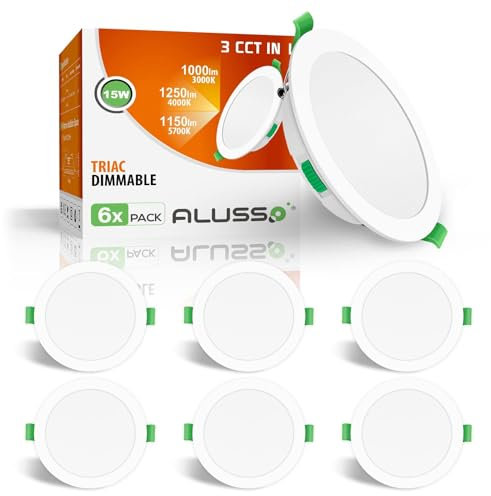 ALUSSO LED Einbaustrahler Dimmbar 15W 230V Slim Flach Deckenleuchte, 1200 Lumen Warmweiß Neutralweiß Kaltweiß Einbauleuchten 32mm Einbautiefe, IP44 Deckenspots für Badezimmer, 6er Set