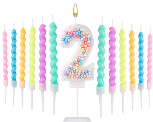 Birthday Numbers Candles, Macaron Number Candles 0-9 Sweet Numeral Topper with Plastic Holder Girl Birthday Cakes Decoration for Wedding Party Anniversary Decoration (Number 2)