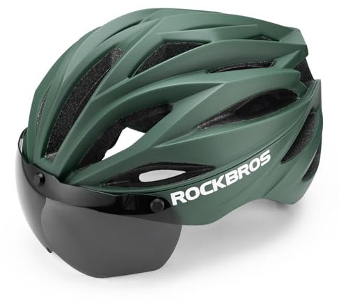 ROCKBROS Fahrradhelm Erwachsene mit Visier Magnetische Abnehmbarer, MTB Helm Atmungsaktiv Radhelm Rennradhelm Einstellbare für Damen und Herren, 58-62cm