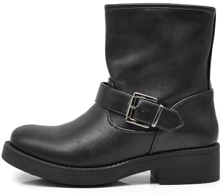 G330 Stiefeletten für Damen, Kunstleder, Amphibien, Biker, Biker, Knöchel, Schnalle, 803 Schwarz, 39 EU