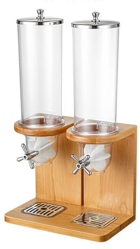 Doble Dispensador De Alimentos Encimera, 8L Dispensador De Cereales Cereales Contenedores Dispensador De Almacenamiento Con Base De Madera Para Cereales Frutos Secos, Dulces, Avena