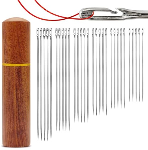 FAYAHAR 30 Pièces Aiguilles à Coudre, Différentes Tailles Aiguilles à Main, Aiguille Facile à Enfiler avec Étuis en Bois, Aiguille a Broder, pour DIY Fournitures de Broderie Couture (Style 1)
