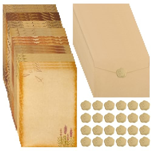 24 fogli di carta da lettere vintage, carta da lettere con buste, lettere vintage con buste, per compleanno matrimonio invito cartoline di auguri