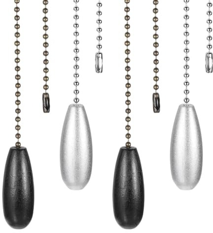 PATIKIL Ceiling Fan Pull Chain Extender, 4Pcs 12 Decorative Wooden Pendant Extension Chains Beaded Ball Pulls Cord Extender for Ceiling Fans Light Lamp Chandelier, Black, Silver