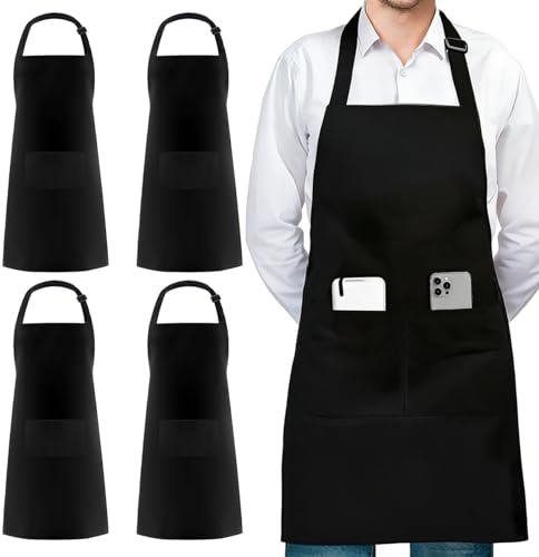 HAGOT 4 Pezzi Confezione Grembiuli da Cucina Regolabili, Grembiuli Unisex Con Tasca per Cucina,Cottura, Barbecue, Caffè, Ristorante