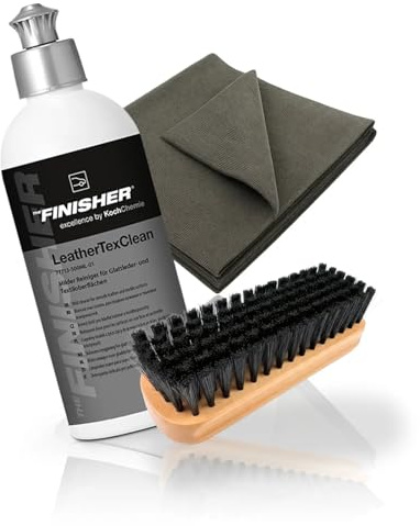 wortek Koch Chemie The Finisher LeatherTexClean Kit de nettoyage pour cuir de voiture avec brosse en cuir et chiffon en microfibre - Nettoyant textile - Kit de nettoyage pour voiture