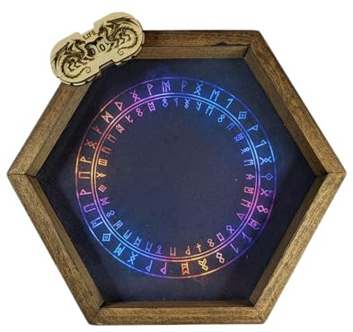 Piste de Dés Hexagonale en Hêtre - Impression Fantasy (Runes Colorées)
