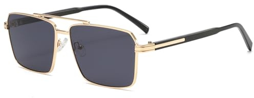 Long Keeper Lunettes de Soleil Pilote pour Hommes Lunettes de Soleil Rétro Carrées à Double Pont Lunettes de Soleil Vintage en Métal des Années 70 Lunettes pour Voyage Conduite Protection UV400