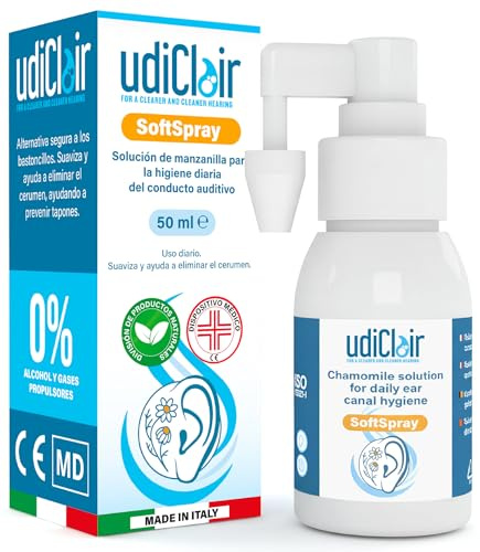 Spray Auricular para Higiene del Oído Diaria UdiClair SoftSpray 50ml - Disuelve y Elimina el Cerumen - Limpieza de Oídos para Adultos y Niños - Solución Isotónica con Manzanilla Made in Italy