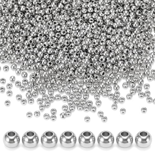 SULIJKHJUI 3000 st, 3 mm, silverfärgade släta runda avståndspärlor för smyckestillverkning, små plattade pärlor med hål för gör-det-själv hantverk, smycken, halsband, armband, örhängen (silver)
