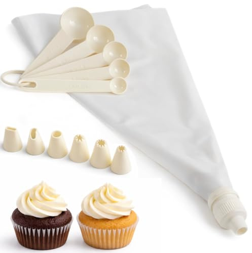 OTHERWISETRIVIAL Juego de pastelería con manga pastelera de silicona de 30 cm, 6 boquillas y 5 cucharas dosificadoras de 1,25 ml a 15 ml