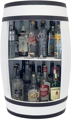 weeco Weinregal - Hausbar - Fass Regal aus Holz 80x50cm, Weiß Holz Fassbar Vintage - Hausbar - Whisky Wandbar Bartisch