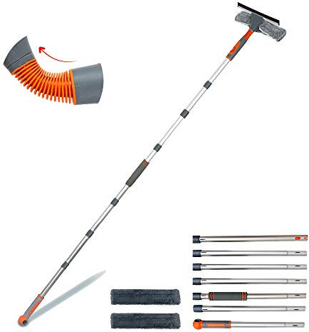 Lavavetri professionale 2 in 1, lavavetri per doccia con asta di estensione, attrezzatura telescopica per il lavaggio delle finestre con testa pieghevole, strumenti per la pulizia dei vetri per