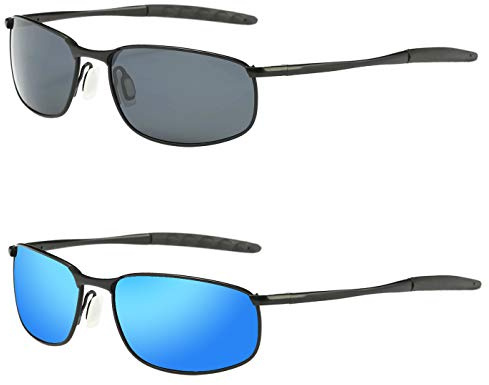 ZHILE Polarized Sunglasses for Men, 8-base Curve Wrap Metal Frame for Fishing Sporting Driving with Sunglasses Case (2 pack (black & blue), 57)