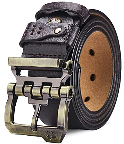 BISON DENIM Men's Belt - Leather Waistband with Anti-Scratch Pin Great for Jeans Cowboy & Work Wear Casual Alloy Buckle Belts