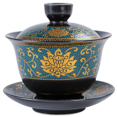 Terrine Chinoise - en Céramique - Tasse à Thé Kung Fu - Bol à Thé Traditionnel Chinois en Porcelaine avec Couvercle et Soucoupe - Motif Fleurs
