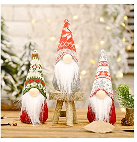 YAGE 3 Pezzi Gnomi di Natale in Peluche Babbo Natale, Gnomi di Natale Fatti a Mano, Figurine di Elfi Nani in Peluche, Ornamenti di Natale, Decorazioni da Tavolo per Forniture Festività, Bambola di