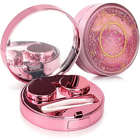 ofone Contact Lens Case, Bling Stars Colored Contacts Travel Cases with Remover Tool, Tweezers & Mirror, Contact Lenses Holder Container Storage Kit for Women and Girls (Pink)