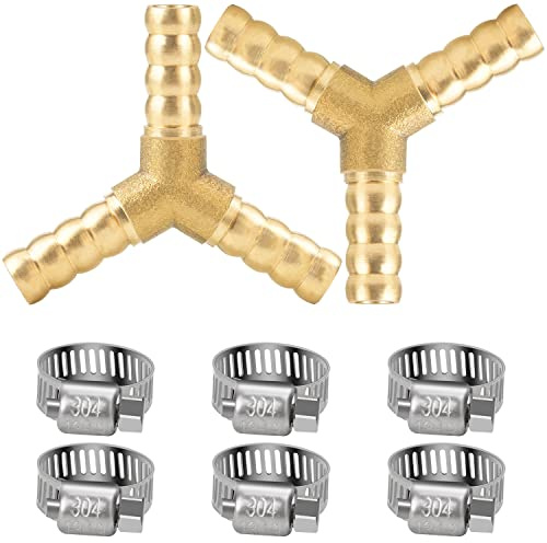 nutmanel Messing Y-Stück Schlauchverbinder 6mm 3-Wege-Schlauchverbinder mit 6 Stück Schlauchklemmen
