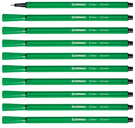 OFFICER PRODUCTS DONAU D-FINE Fineliner 0,4 mm/Pack de 10 unidades/color: verde/rotuladores/punta de metal/para adultos y niños, escuela, oficina en casa, oficina en casa, inodoro, no tóxico