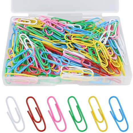HXMJIED 200 Pcs Coloured Paper Clips, 28 MM Paper Clamps for Office Stationery, Paper Clips Clamps Document Paper Clips, Metal Paper Clips Clamps with Plastic Box, Paperclips Assorted Colors