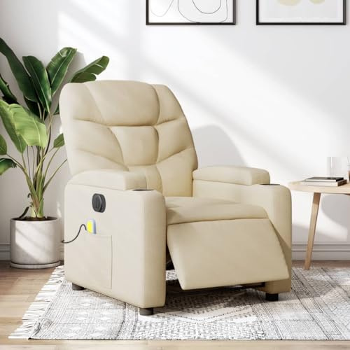 Poltrona massaggiante elettrica reclinabile, funzione vibrazione con 6 punti massaggio, programmi massaggio, tessuto crema, poggiapiedi automatico, schienale regolabile, 74x89x100 cm, per anziani