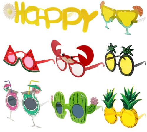 ZOCONE 8 Stück Partybrillen Lustige Brillen Hawaii Party Sonnenbrille Set Partybrille Geburtstag Brille Fasching Party Zubehör Lustig für Geburtstag Party Hawaii Foto Requisiten Strand Halloween