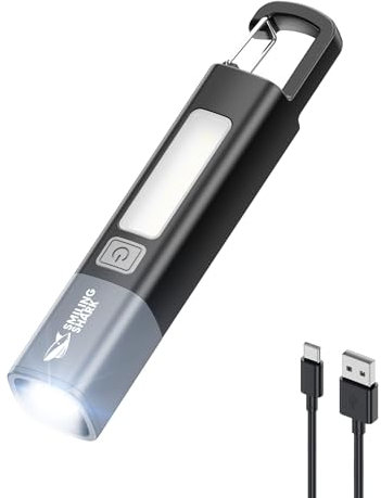 Smiling Shark Torcia LED Potente Professionale, G1 Mini Torcia Ricaricabile USB con Luce Laterale 3 Modalità & Zoom Impermeabile Torce Alta Potenza con Gancio per Viaggio/Emergenza, Nero