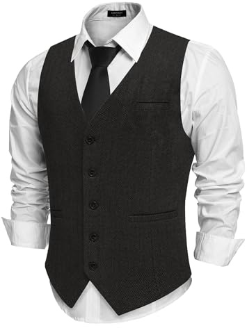 COOFANDY Classique Gilet de Couleur Unie pour Gilet de Soiree Formelle pour Hommes Noir XXL
